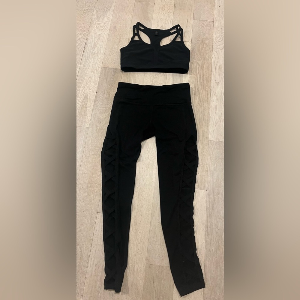 90Degree black workout, yoga pants and matching sports bra